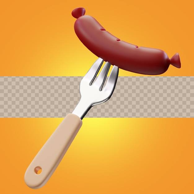 PSD 3d-renderillustration wurst und gabel