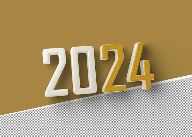 3d Rendering 2024 dorado con composición blanca