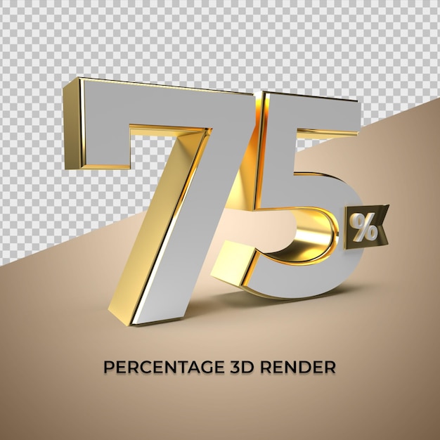 PSD 3d-rendering 75 prozent goldstil für rabattverkaufs-promo-produktelement