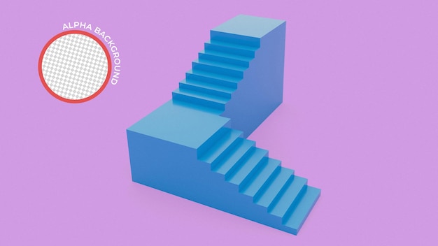 3D-Rendering, abstrakter minimaler Hintergrund. Blaue Schritte, Treppe getrennt auf Rosa.