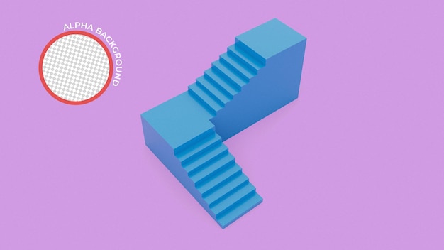 3D-Rendering, abstrakter minimaler Hintergrund. Blaue Schritte, Treppe getrennt auf Rosa.