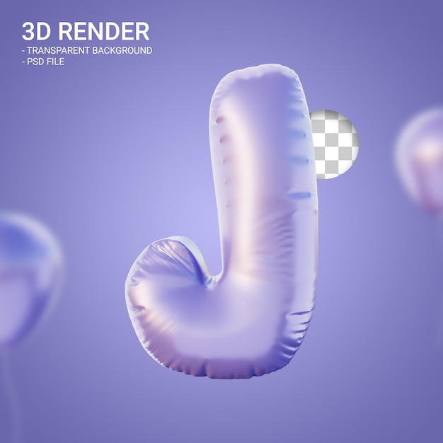 PSD 3d-rendering alphabet j sehr peri lila farbe