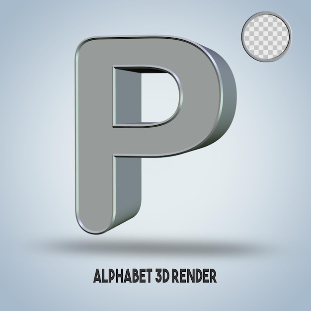 PSD 3d-rendering alphabet p silberstil