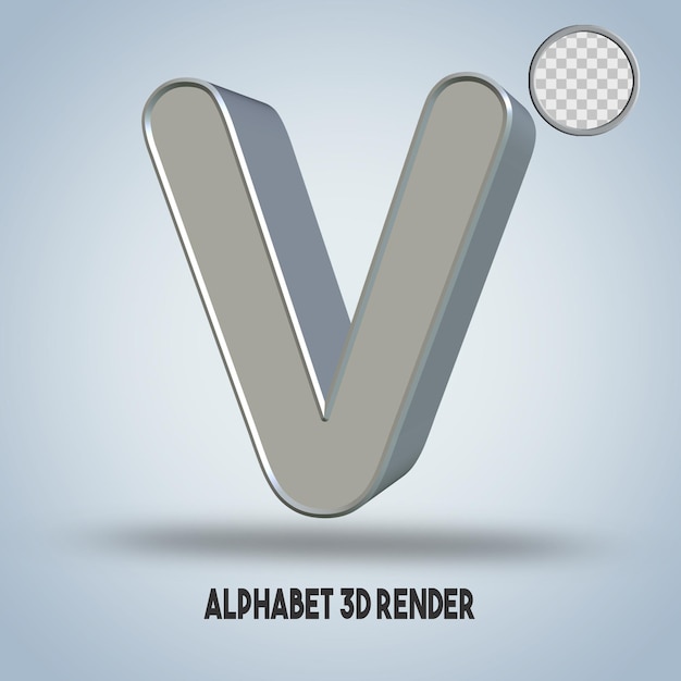 3D-Rendering Alphabet V Silberstil