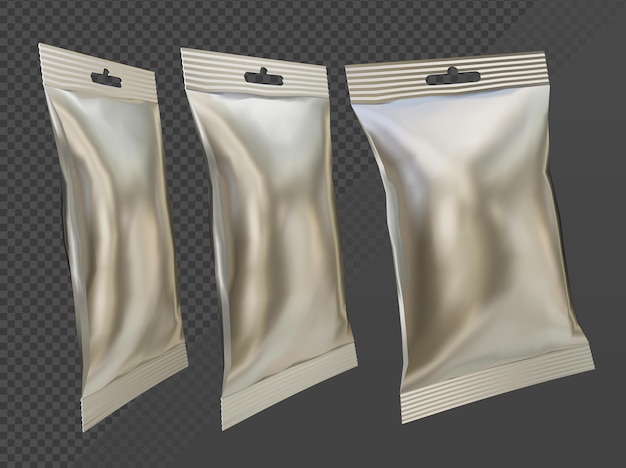 PSD 3d-rendering aluminiumfolie snack food verpackung perspektivansicht