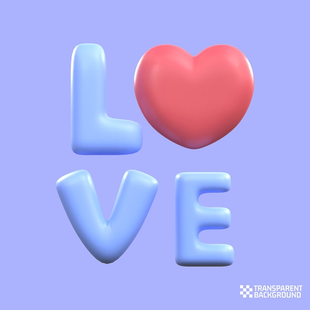 PSD 3d rendering amor tipografía icono de san valentín