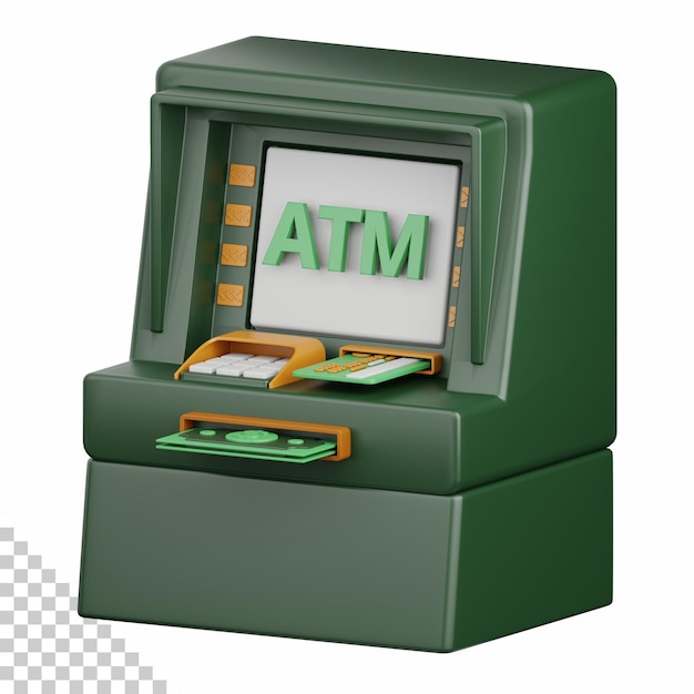 PSD 3d-rendering-atm-maschine isoliert nützlich für banking-geldwährungsfinanzierung und geschäftsdesign