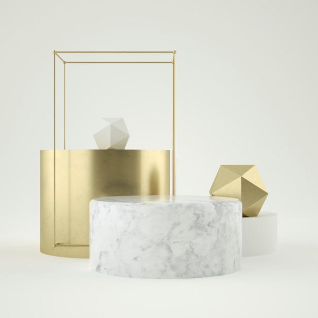 PSD 3d-rendering aus weißem marmor und goldenen sockelstufen