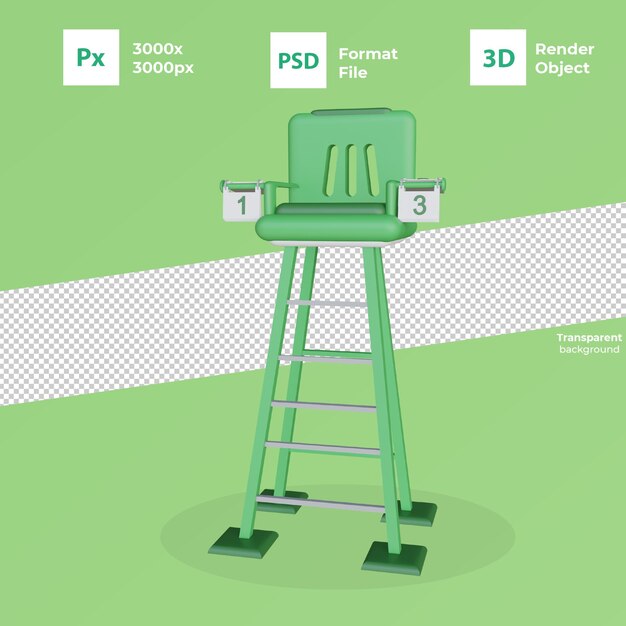 PSD 3d-rendering badminton-schiedsrichter-stuhl-symbol mit transparentem hintergrund