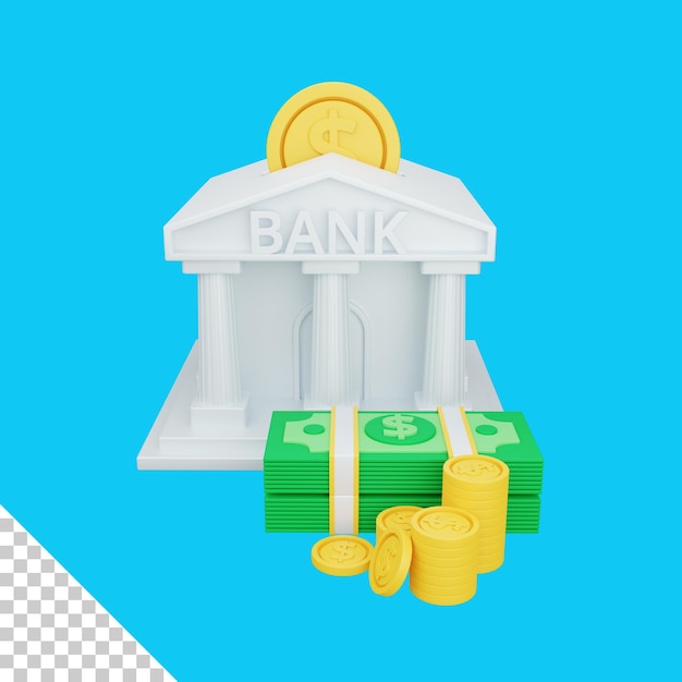 3d rendering bancario con denaro isolato utile per l'illustrazione di progettazione di affari e finanza