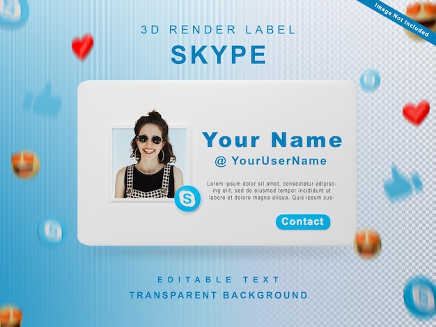 3d rendering banner icona profilo contattami su skype isolato