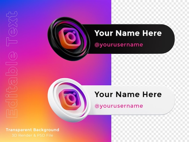 3D-Rendering Banner-Symbolprofil auf Instagram App Logo-Komposition isoliert