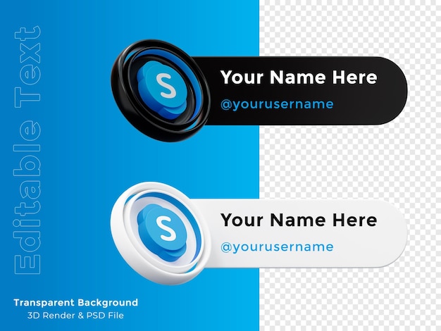 PSD 3d-rendering banner-symbolprofil auf skype-app-logo-komposition isoliert