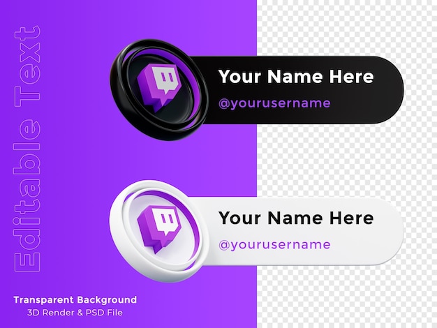 3D-Rendering Banner-Symbolprofil auf Twitch App Logo-Komposition isoliert