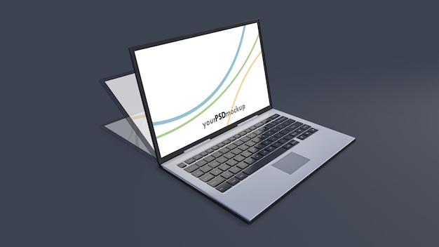 3d-rendering-bild des laptops auf dunkelgrauem hintergrund