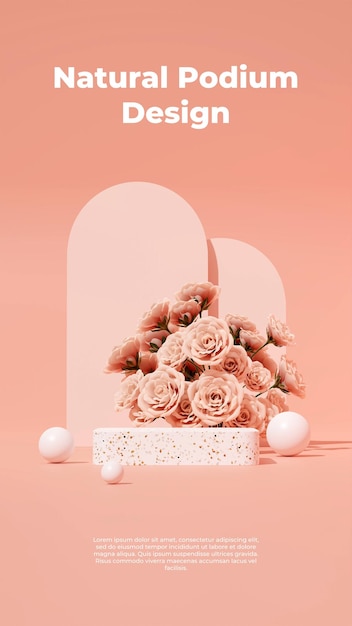 3D-Rendering-Bildillustration der Podiumsanzeige im leeren Raum für den natürlichen Hintergrund des Produktmodells