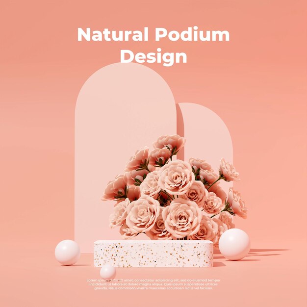 3D-Rendering-Bildillustration der Podiumsanzeige im leeren Raum für den natürlichen Hintergrund des Produktmodells