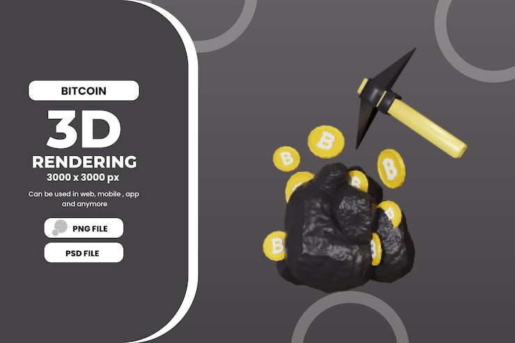 PSD 3d-rendering bitcoin-mining-illustration premium-psd