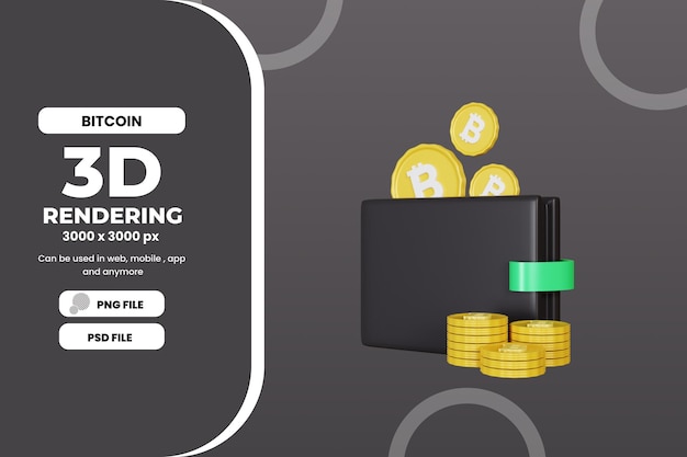 3D-Rendering Bitcoin Wallet Illustration Premium PSD