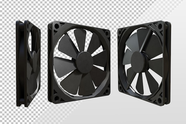 3d rendering black computer fan perspective view