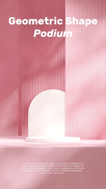 3D-Rendering Blank-Mockup weißer Zylinder Podium in Porträt rosa Muster und Wand Hintergrund