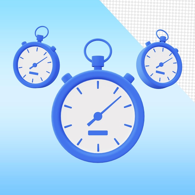 3D-Rendering blaue Stoppuhr-Symbol-Time-Pack-Vorlage für UI UX-Web-Social-Media- und Design-Elemente