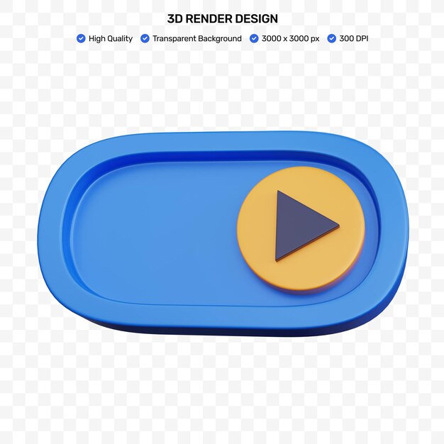 3D-Rendering blauer Schalter mit Play-Symbol isoliert