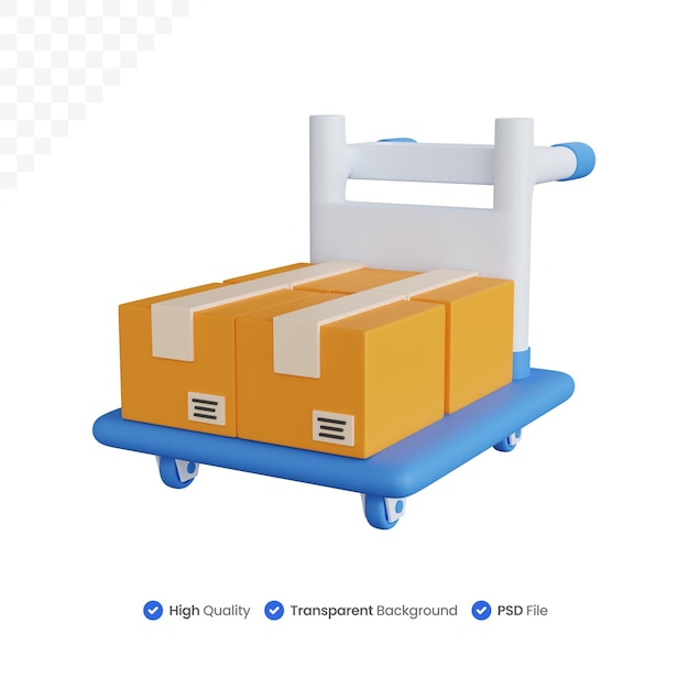 3D-Rendering Blauer Trolley mit vier Lieferboxen isoliert