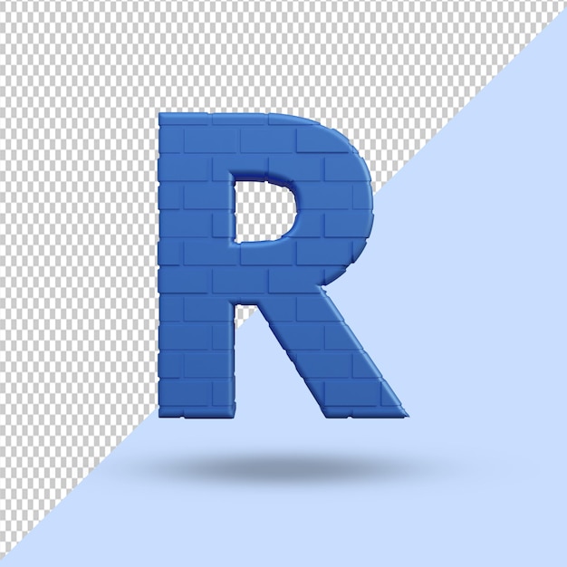 PSD 3d-rendering blaues alphabet r brief kreative premium psd