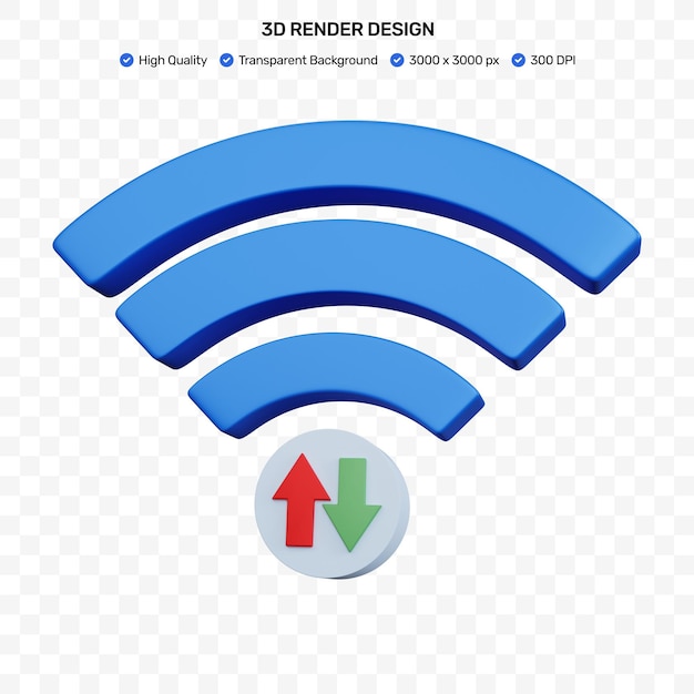 3D-Rendering blaues WLAN mit Pfeilen nach oben und unten isoliert
