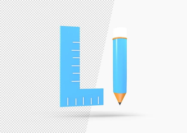 3D-Rendering-Bleistift und Lineal-Symbol