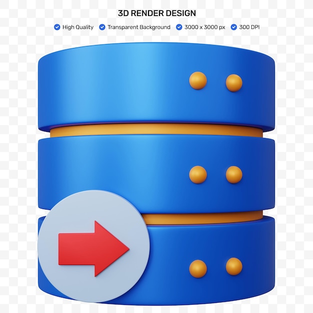 3d rendering blue database import with red arrows isolated