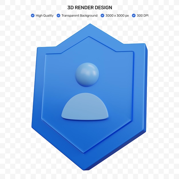3d rendering blue shield and user icon isolated