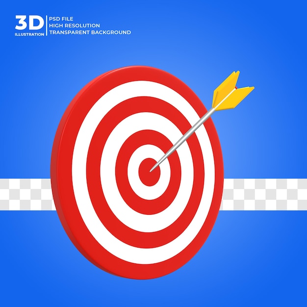 3D-Rendering-Board-Zielsymbol konzentriert sich auf die Errungenschaften der Geschäftsziele Premium Psd