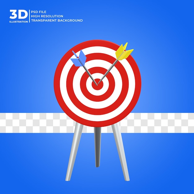 3D-Rendering-Board-Zielsymbol konzentriert sich auf die Errungenschaften der Geschäftsziele Premium Psd