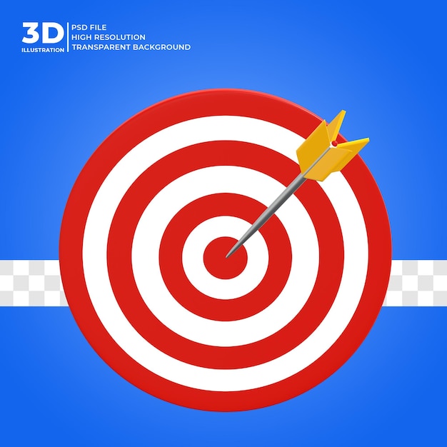3D-Rendering-Board-Zielsymbol konzentriert sich auf die Errungenschaften der Geschäftsziele Premium Psd