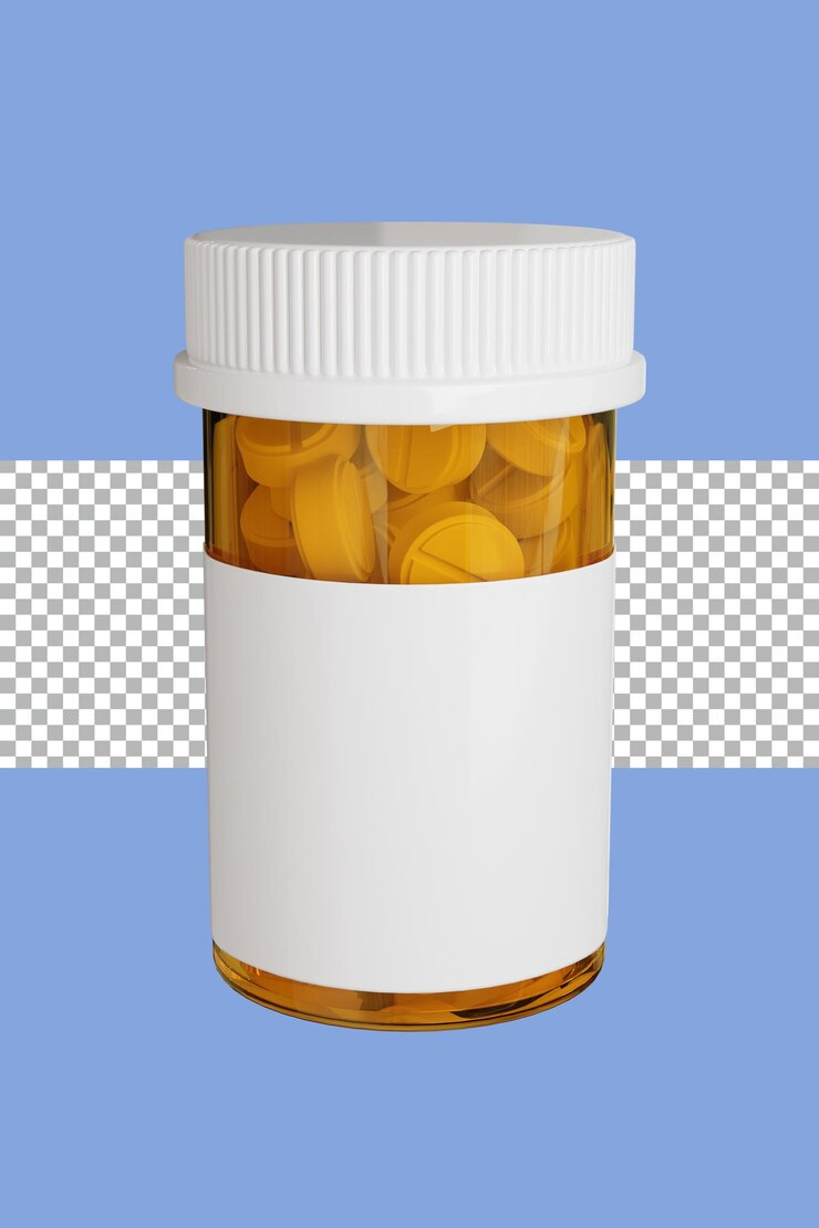 3D Rendering bottle white pill circle transparent