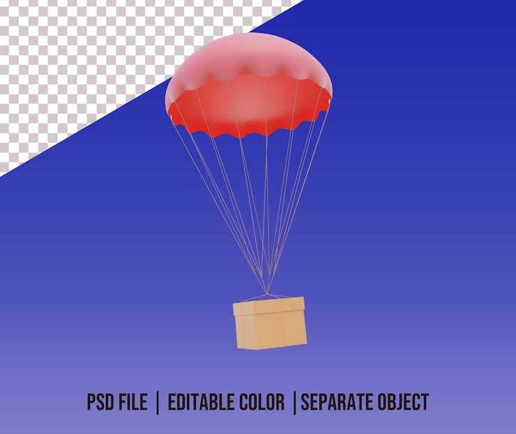 PSD 3d rendering box parachute