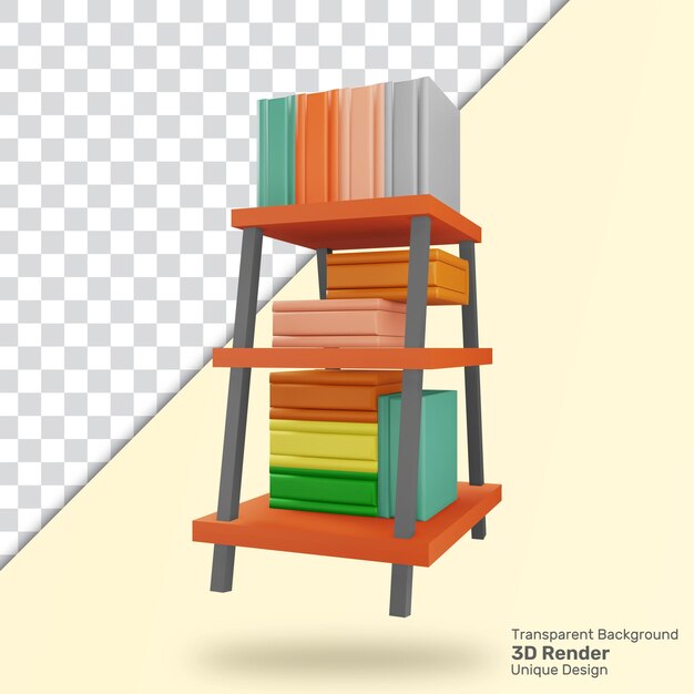 3d-rendering bücherregal-symbol mit vielen büchern