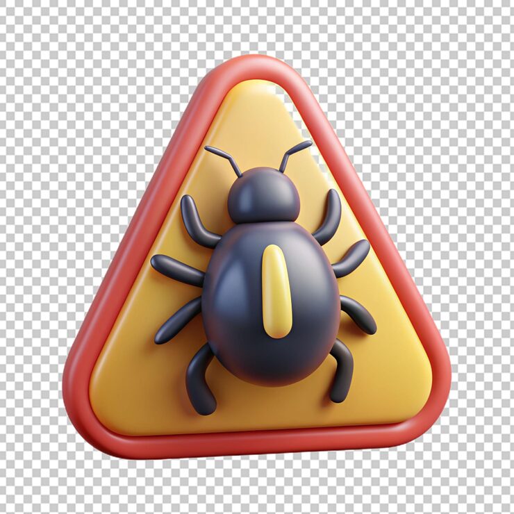 PSD 3d rendering bug isolated useful for technology programming development coding software app computing