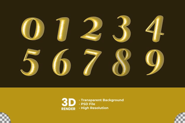 3D-Rendering-Bundle-Asset-Nummer mit Goldmaterial