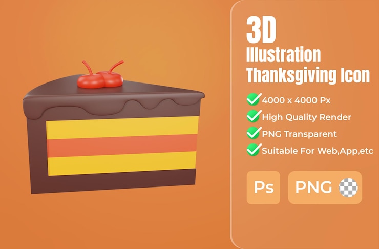 PSD 3d rendering cake thanksgiving icon