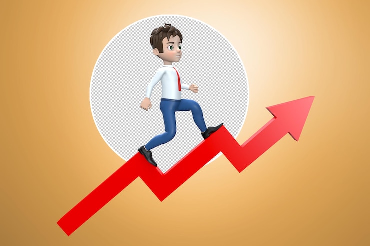 PSD 3d rendering cartoon characters achieve success the concept of financial growth