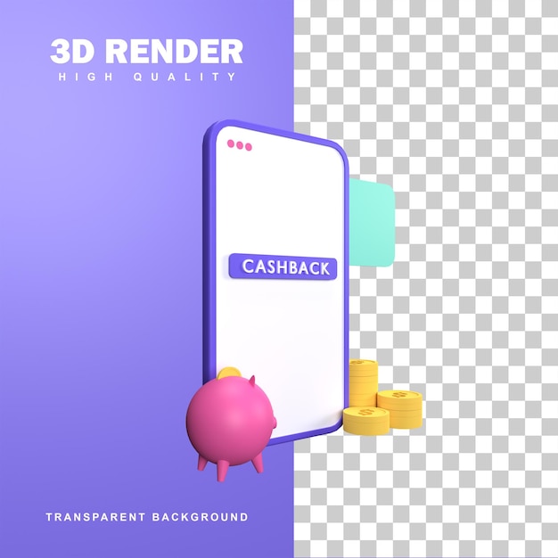 3d-rendering-cashback-konzept oder online-shop-werbeprogramm.