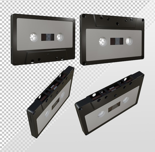 3d rendering cassetta audio in formato multimediale registrazione e riproduzione vista prospettica
