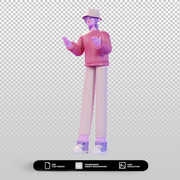3D-Rendering-Charakterillustration, die die Pose erklärt