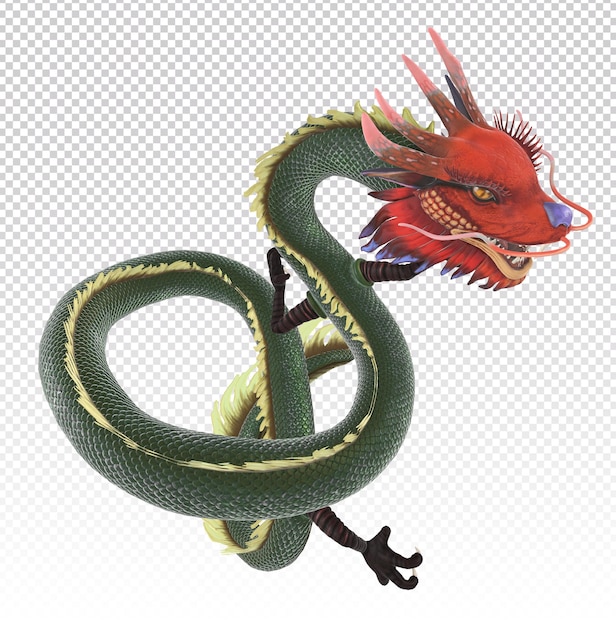 3D-Rendering Chinesischer Drache. Isoliert auf weißem Hintergrund. Ansicht von oben.