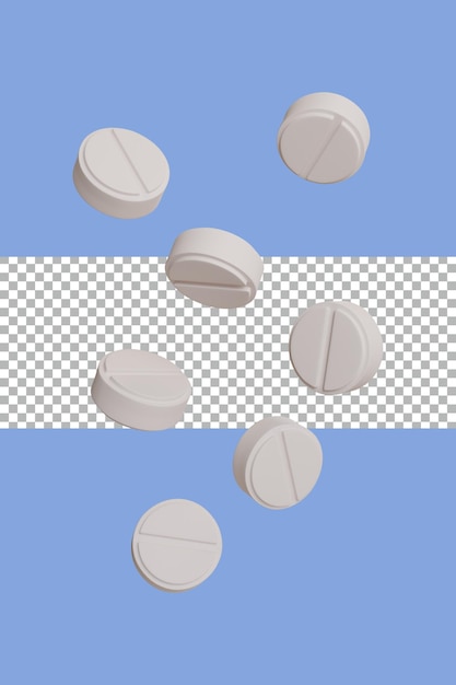 3D Rendering círculo de píldora blanca cayendo transparente