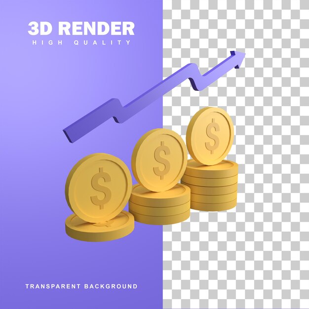 3D Rendering Coin Dollar With Up Arrow