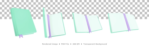 3d rendering collection of book icons open to closed book poses
